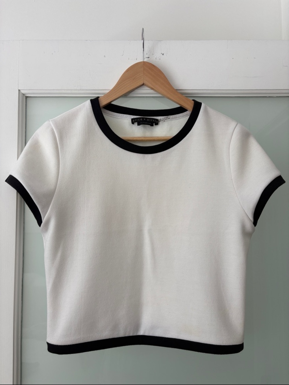 Alice + Olivia White Crop Top with Black Trim